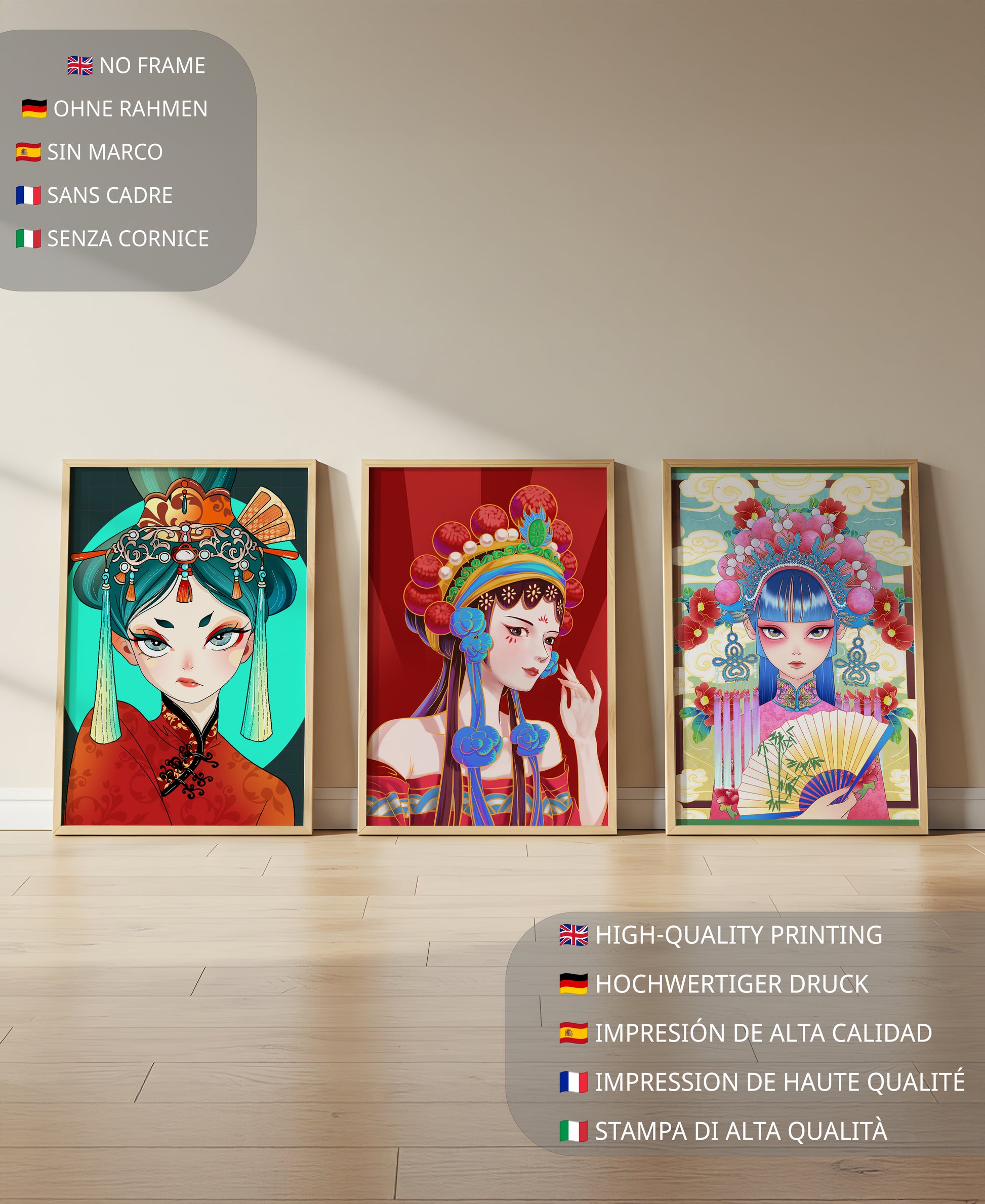 Retratos Ilustrados de Mujeres con Atuendos Tradicionales y Colores Vibrantes