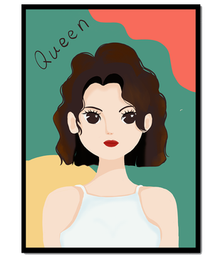 Stylized illustration of a confident woman with abstract background
