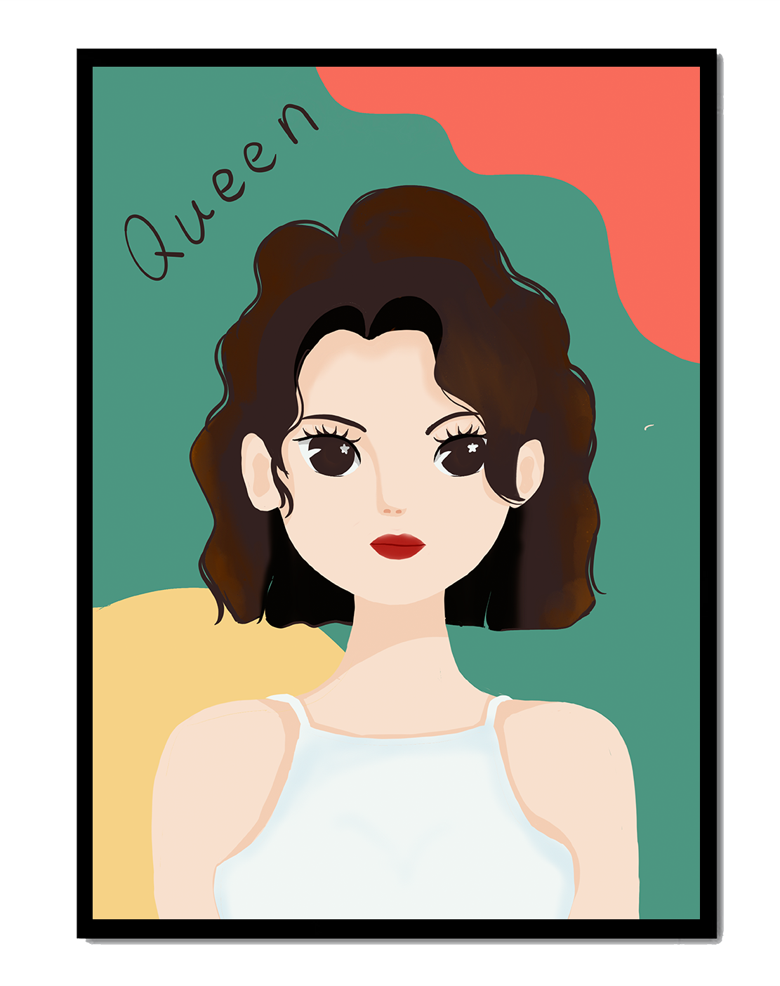 Stylized illustration of a confident woman with abstract background