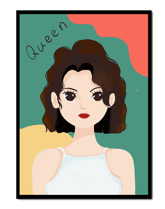 Stylized illustration of a confident woman with abstract background