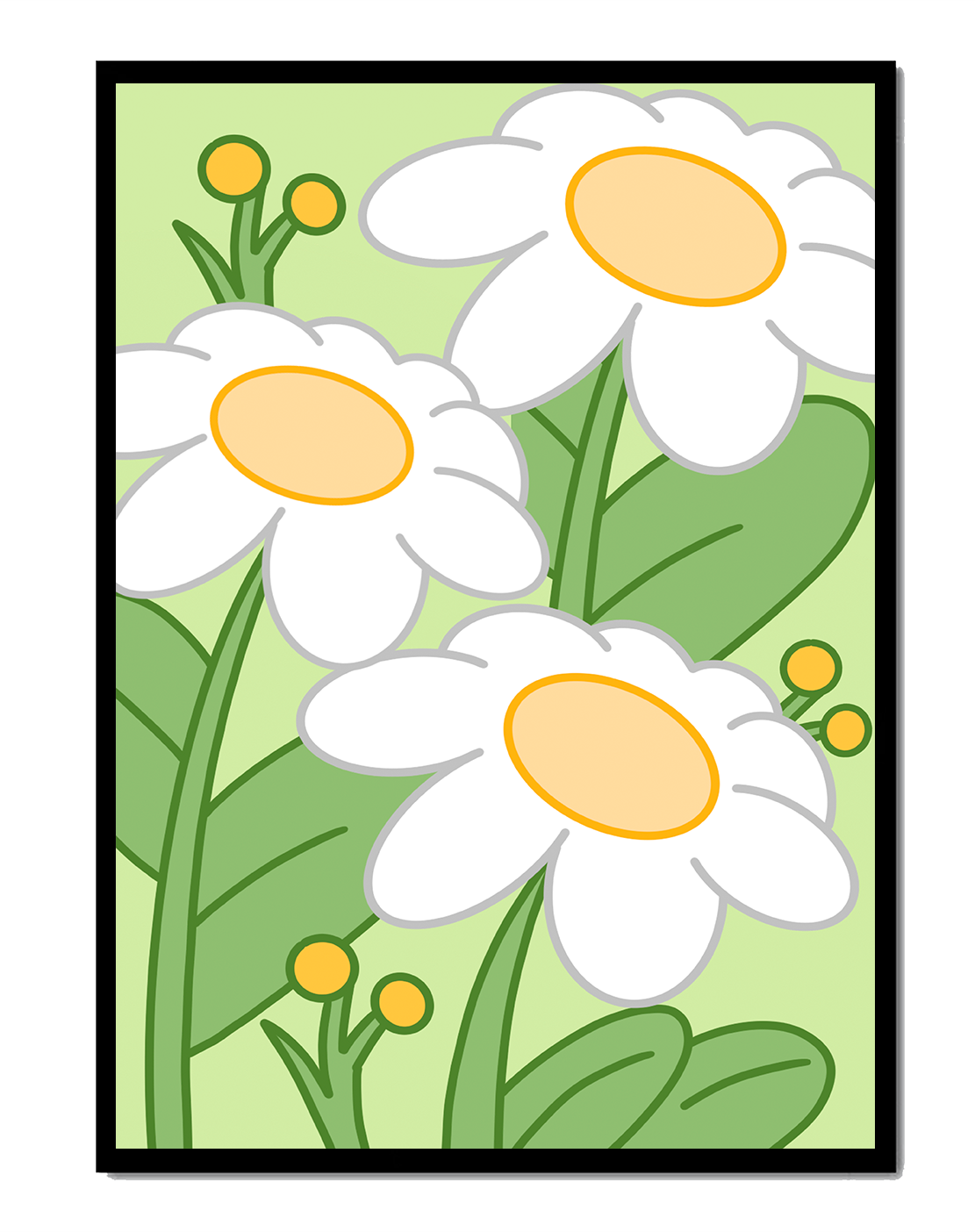 Charming illustrated daisies on a green background