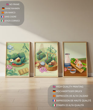 Tableaux d'art inspirés de la culture orientale avec des motifs de nourriture et de nature