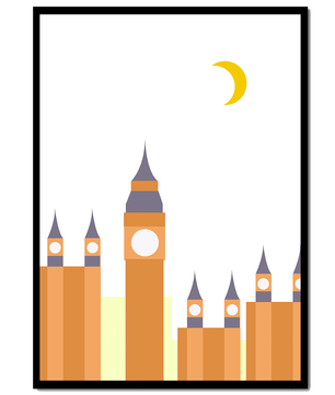 Ilustración minimalista de un icónico reloj con luna creciente