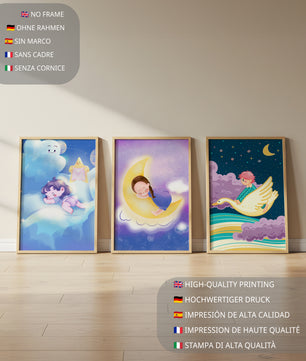 Affiches pour enfants de ciel nocturne avec des enfants endormis