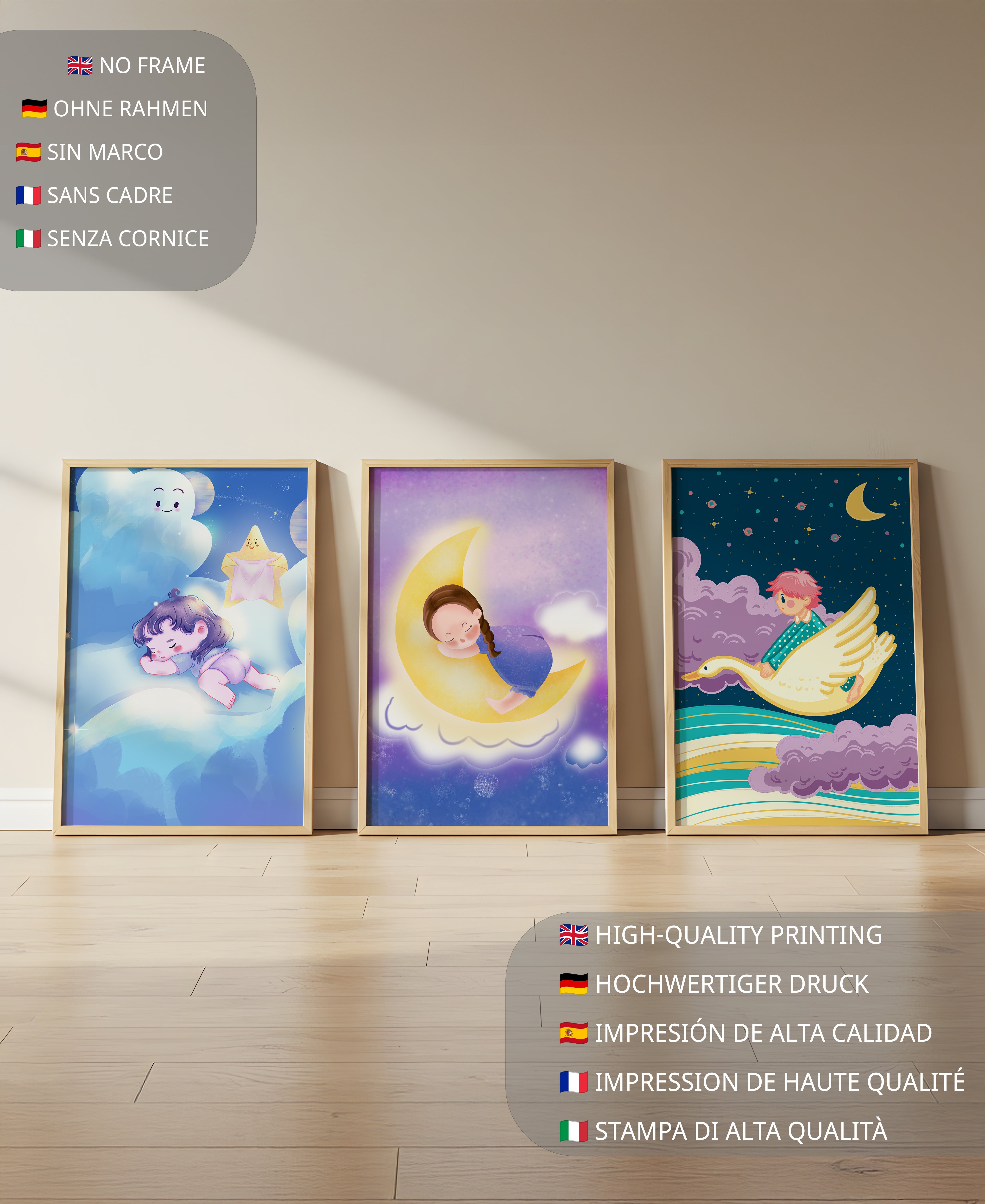 Pósteres Infantiles De Cielo Nocturno Con Niños Durmiendo