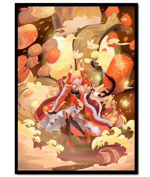 Vibrant fantasy scene with animated character and whimsical creatures