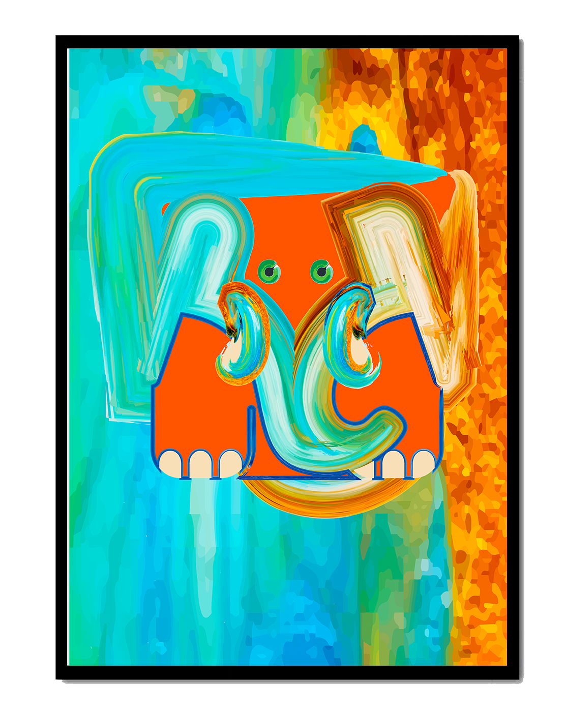 Colorful abstract painting of an elephant with vibrant hues and artistic brushstrokes