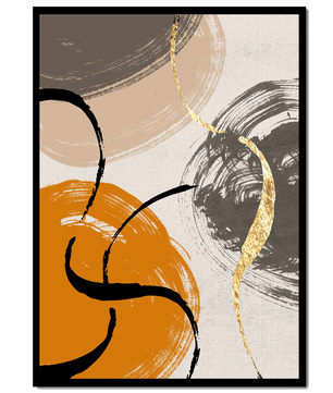 Abstract Art with Orange, Black, and Gold Brushstrokes - Mi tienda