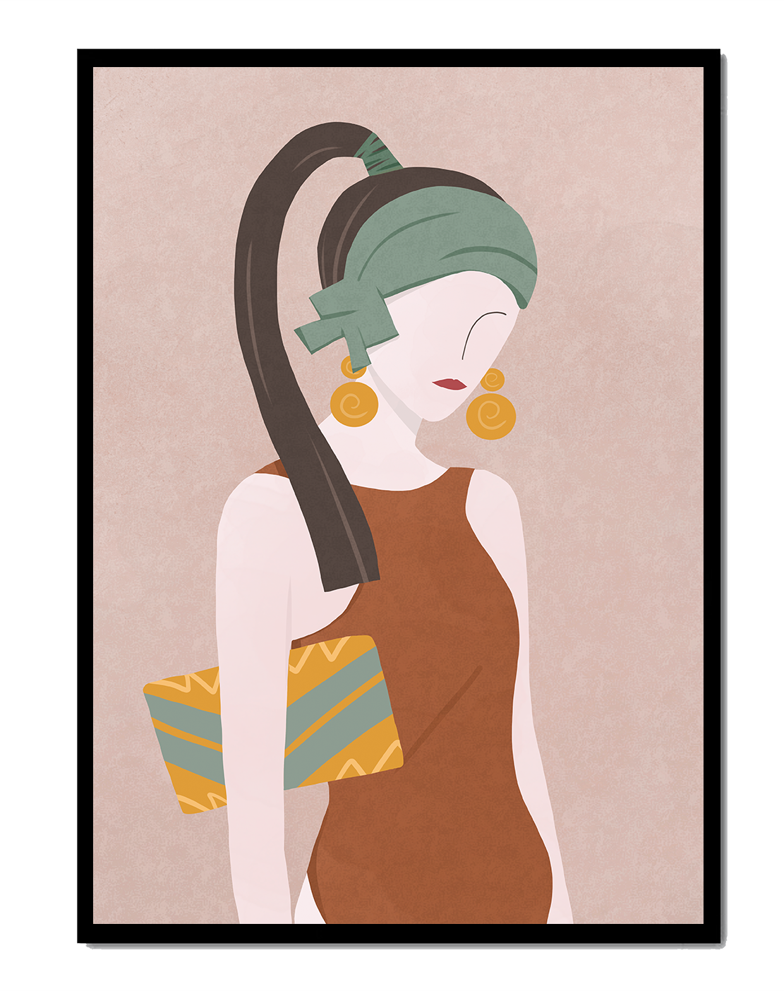 Stylized woman portrait with muted colors and geometric elements