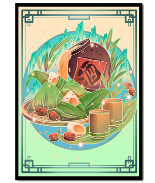 Traditional Chinese food illustration with festive elements