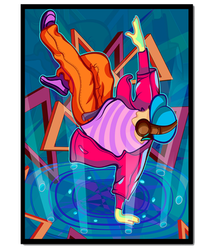 Colorful breakdancer in dynamic urban artwork