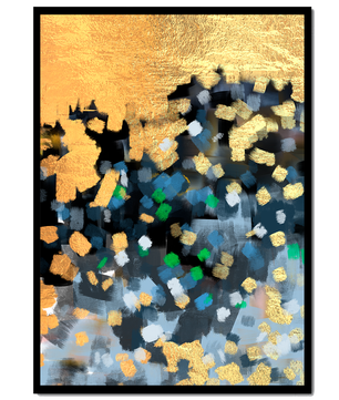 Arte abstracto con dorado y pinceladas coloridas