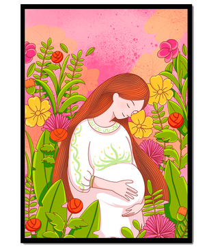 Pregnant Woman Amidst Vibrant Flowers