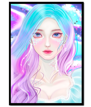 Fantasy portrait of a woman with pastel hair and vibrant features