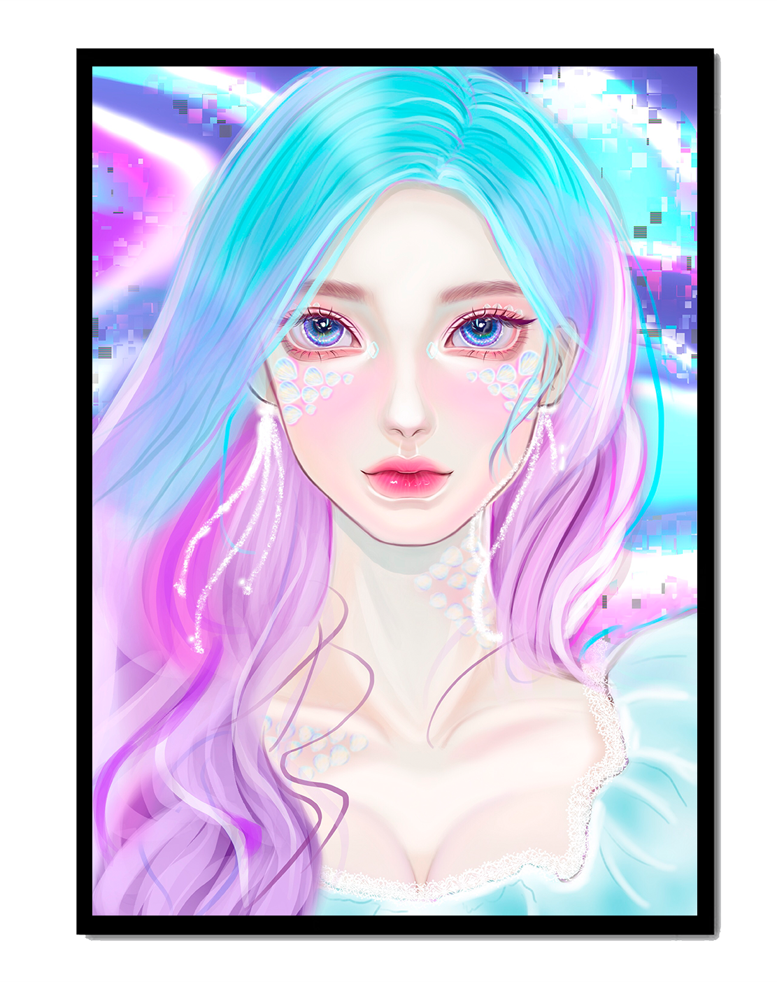 Fantasy portrait of a woman with pastel hair and vibrant features