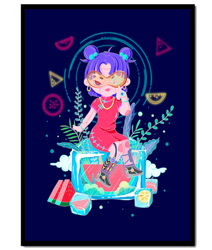 Personnage de dessin animé coloré avec des éléments futuristes