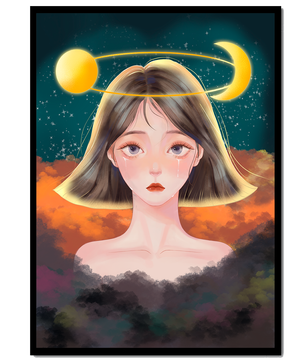 Surreal portrait of a girl with celestial elements
