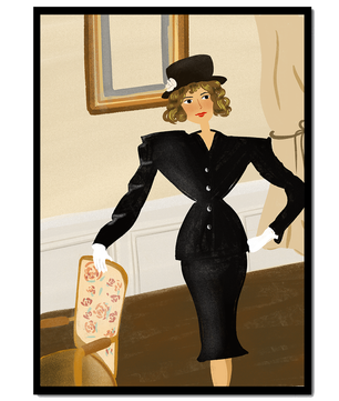Elegant Woman in Vintage Fashion with Black Suit and Hat