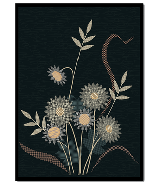 Abstract floral design with intricate patterns on dark background
