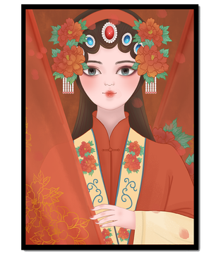 Traditional Asian Portrait with Floral Headdress and Elegant Garments - Mi tienda