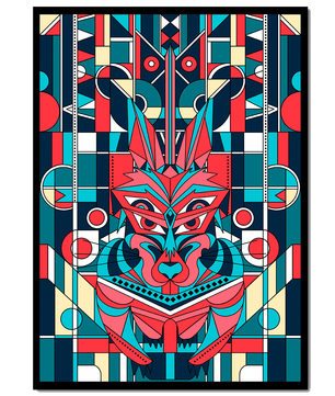 Arte abstracto geométrico de lobo con influencias tribales