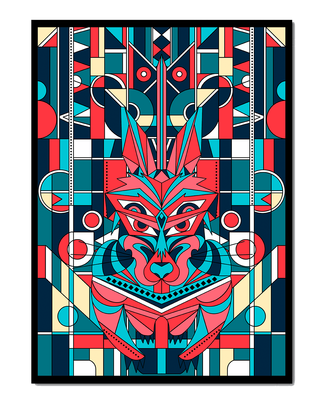 Arte abstracto geométrico de lobo con influencias tribales