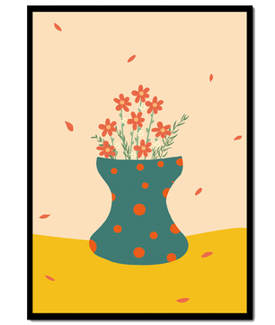 Floral Illustration with Polka Dot Vase on Colorful Background - Mi tienda