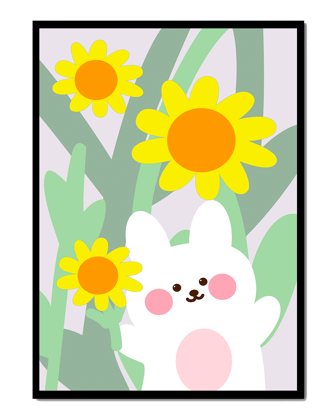 Adorable bunny with vibrant flowers cartoon illustration