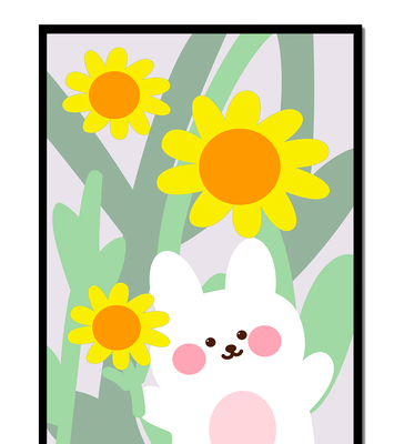 Adorable bunny with vibrant flowers cartoon illustration