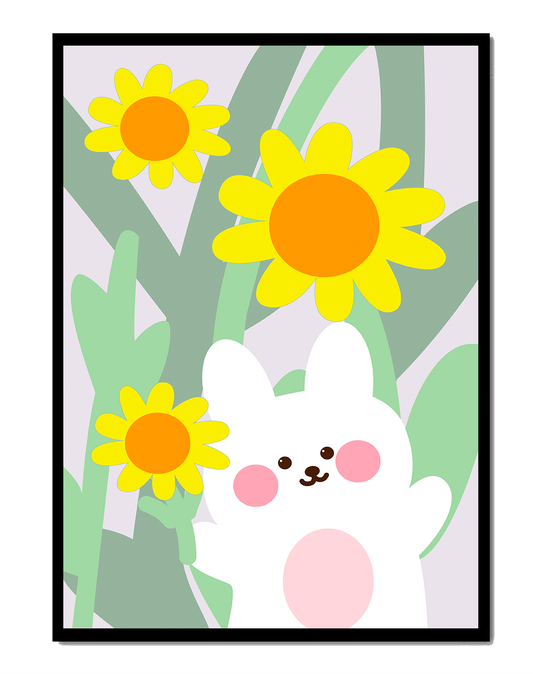 Adorable bunny with vibrant flowers cartoon illustration