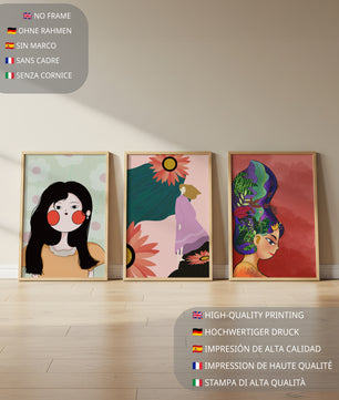 Ensemble de trois œuvres d’art modernes au style coloré