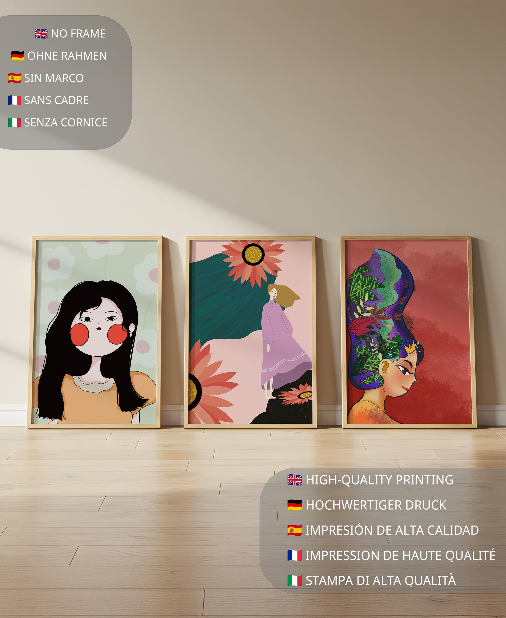 Ensemble de trois œuvres d’art modernes au style coloré