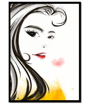 Dibujo de retrato elegante con labios rojos y motivo de corazón
