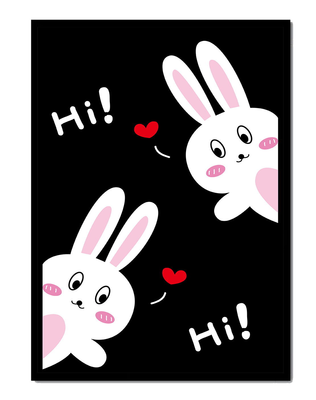 Charming bunny illustration with hearts on black background