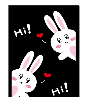 Charming bunny illustration with hearts on black background