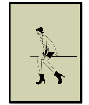 Schicke minimalistische Illustration einer sitzenden Frau in stylischen Stiefeln