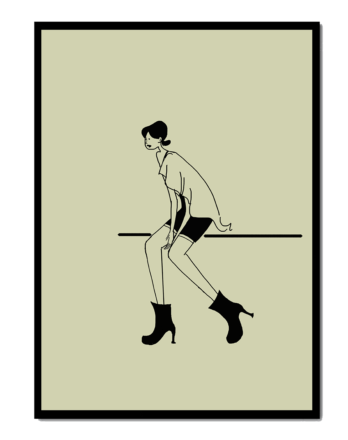 Schicke minimalistische Illustration einer sitzenden Frau in stylischen Stiefeln
