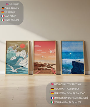 Tríptico de Paisajes Marinos con Aves