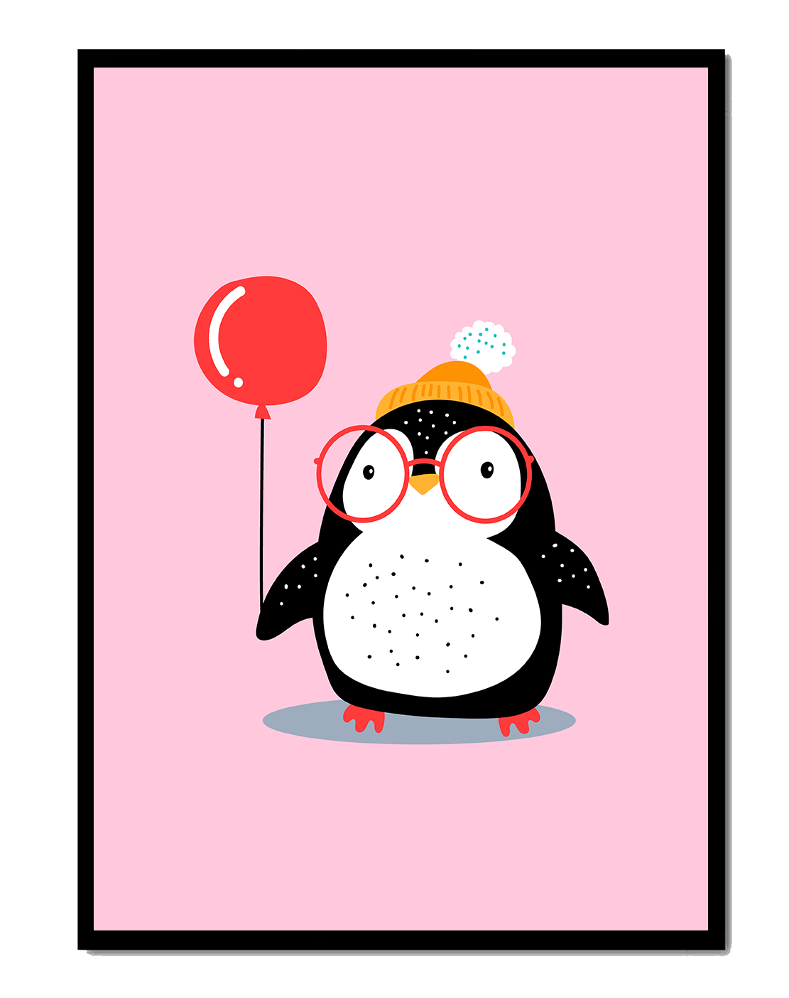 Adorable penguin with balloon and glasses illustration