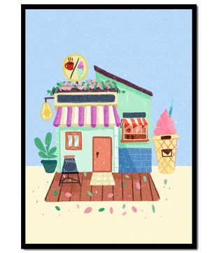 Ilustración encantadora de café con elementos de helado y café