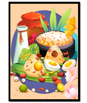 Naturaleza muerta culinaria asiática tradicional con arroz y huevos