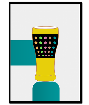 Colorful abstract illustration of a pint glass with dotted pattern