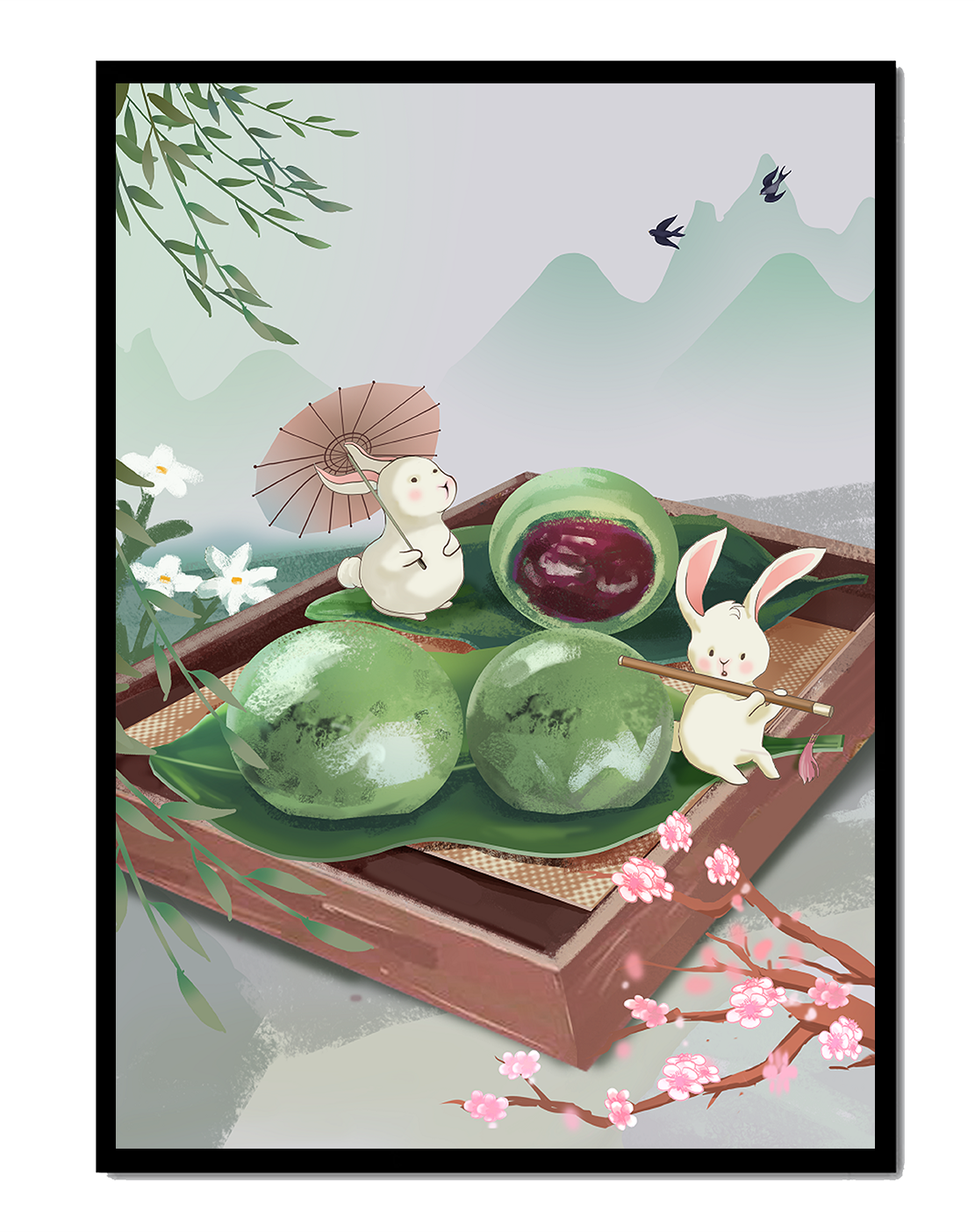 Charming Hasen mit Mochi und Berglandschaft