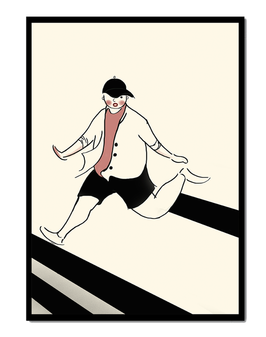 Young person in motion over abstract crossing