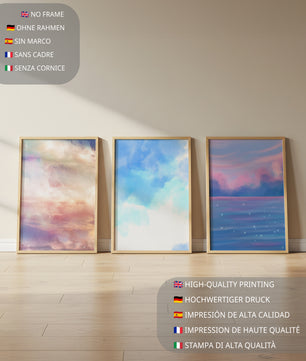 Tríptico de Paisajes Abstractos con Marcos Dorados