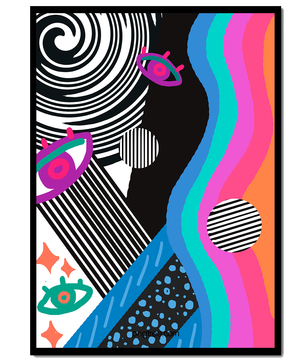 Colorful abstract art with geometric patterns and vibrant shapes
