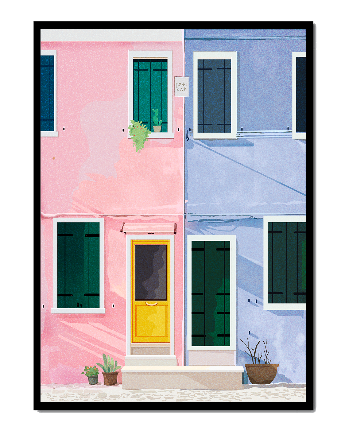 Charming pastel houses with colorful doors and windows