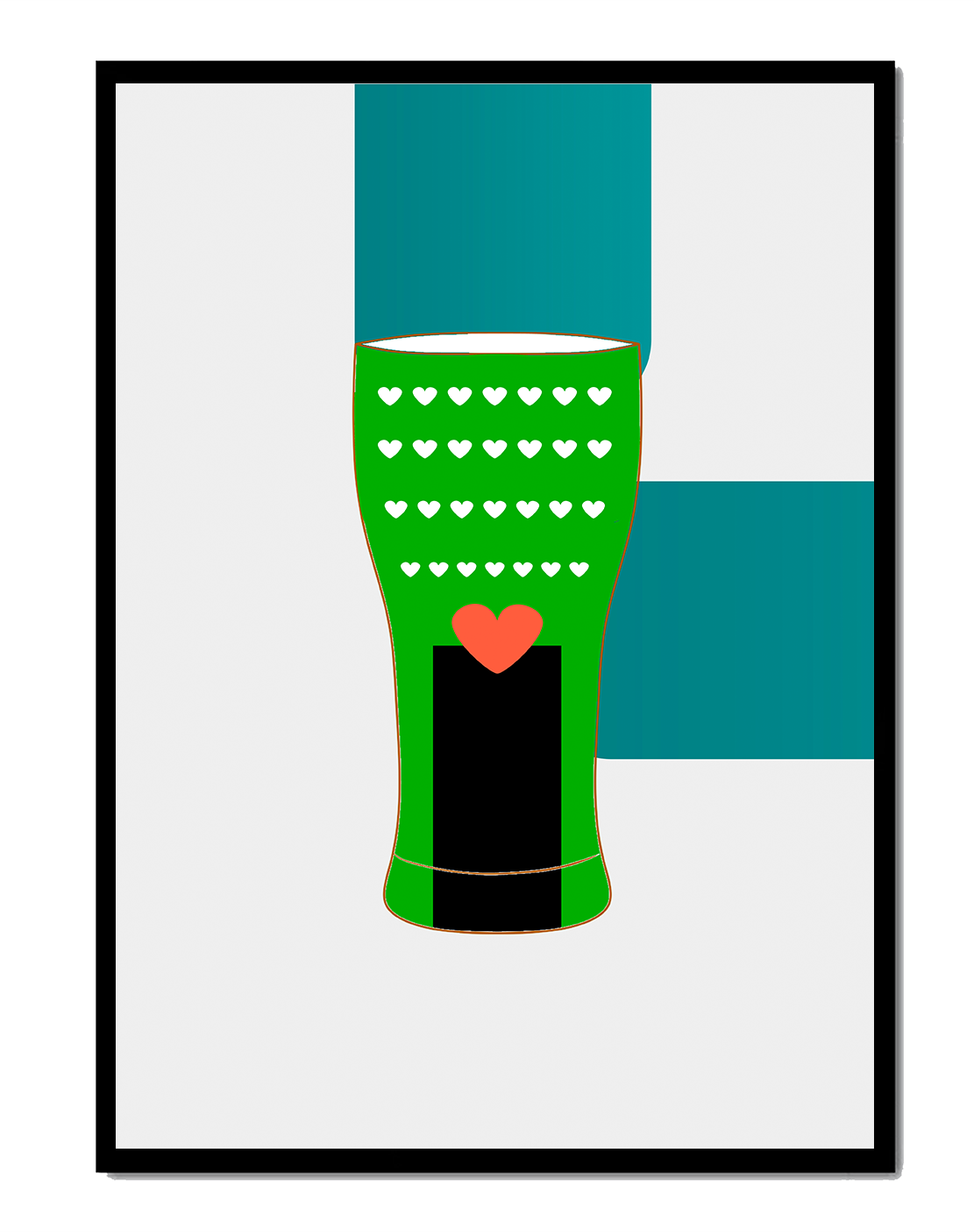 Green vase with heart pattern and minimalistic design