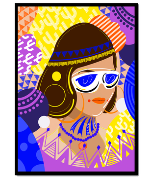 Portrait abstrait coloré avec des motifs géométriques vibrants
