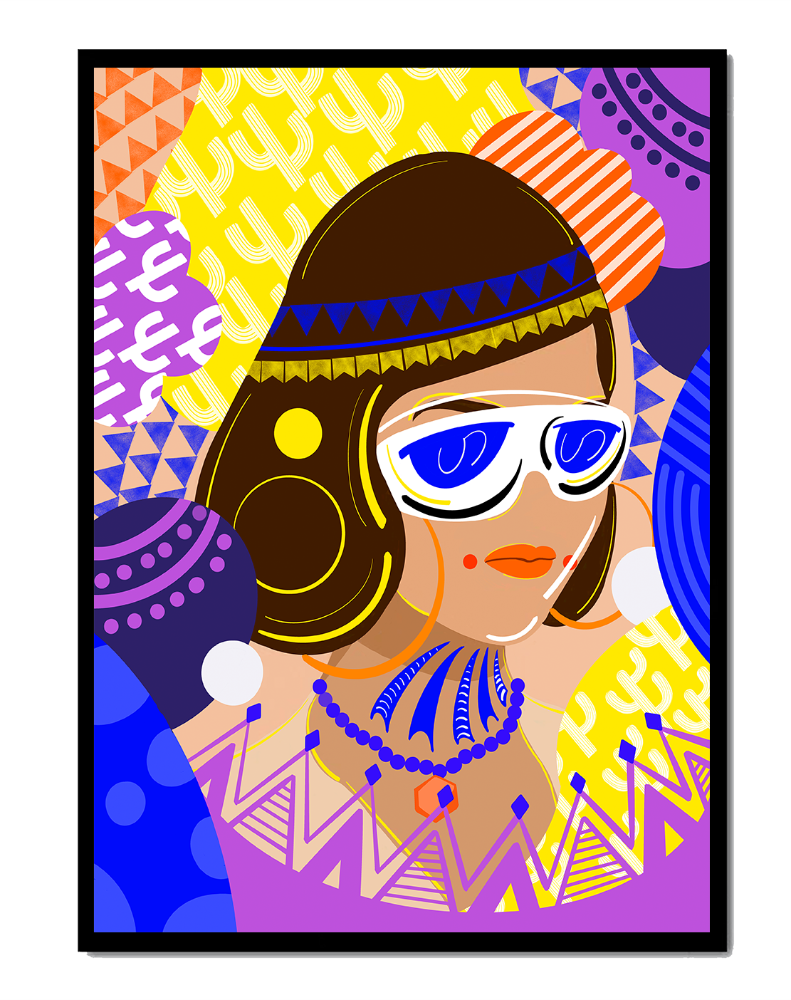 Portrait abstrait coloré avec des motifs géométriques vibrants